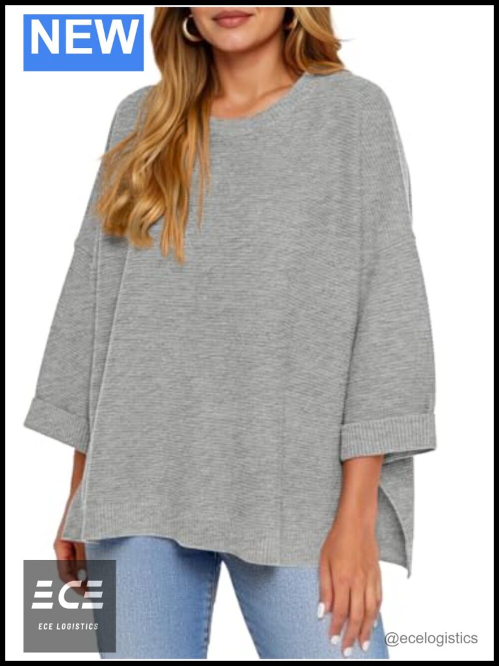Women's Oversized Ribbed Knit Sweater Crewneck Loose Pullover Tunic